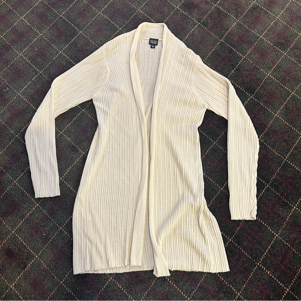 Eileen Fisher long cardigan white cream women's small